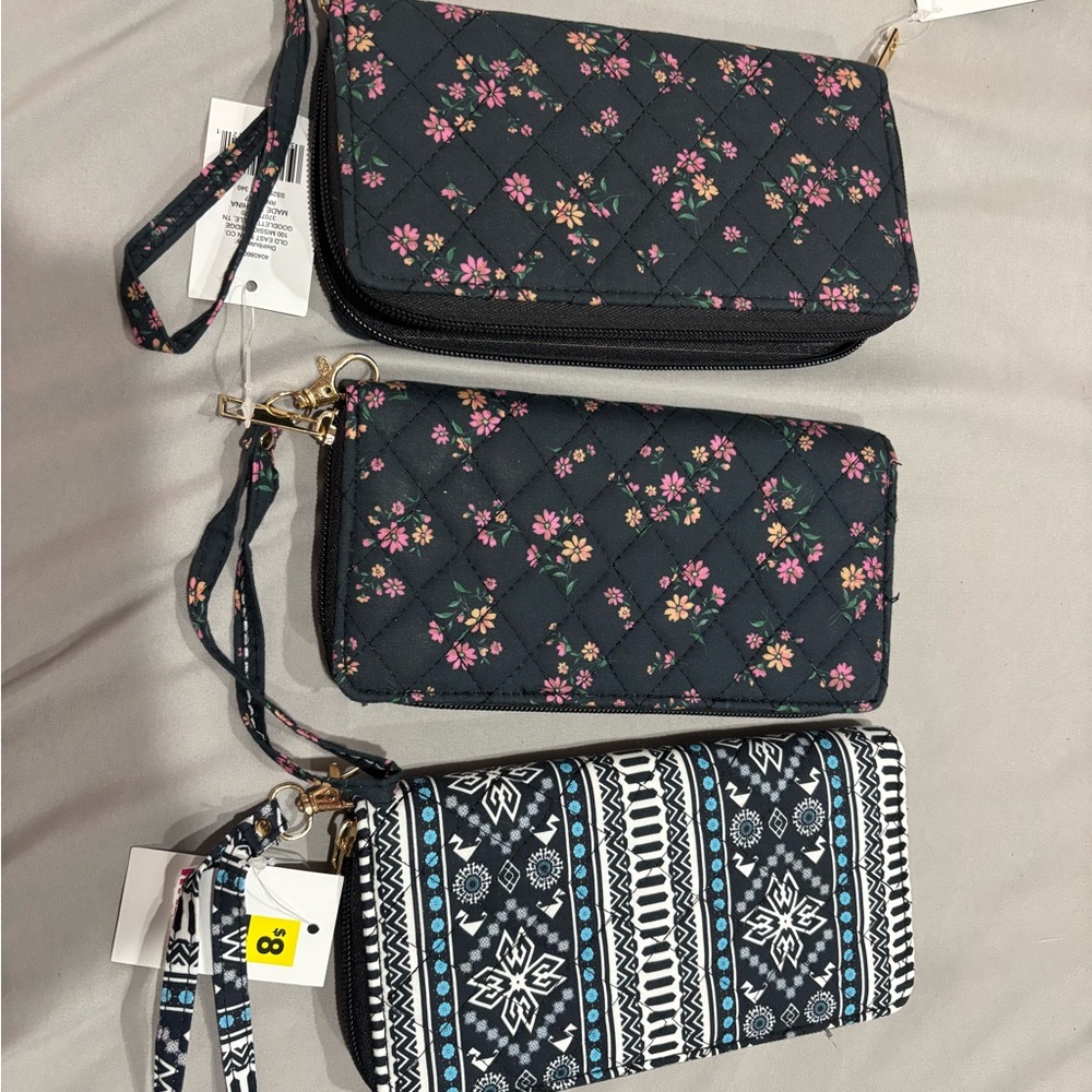 Source Unknown Black Floral and Geometric Clutch Trio